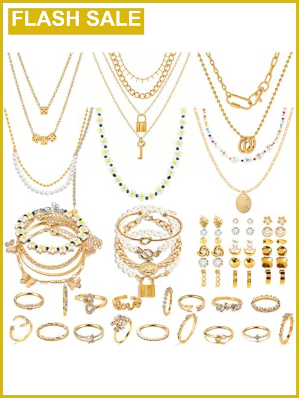 46-Piece Silver-Tone Jewelry Set Necklaces Bracelets Earrings Rings
